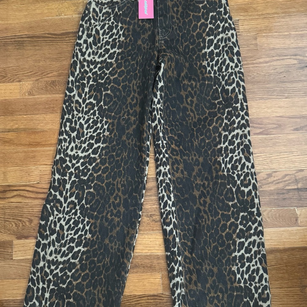 Edikted Leopard Printed Low Rise Jeans